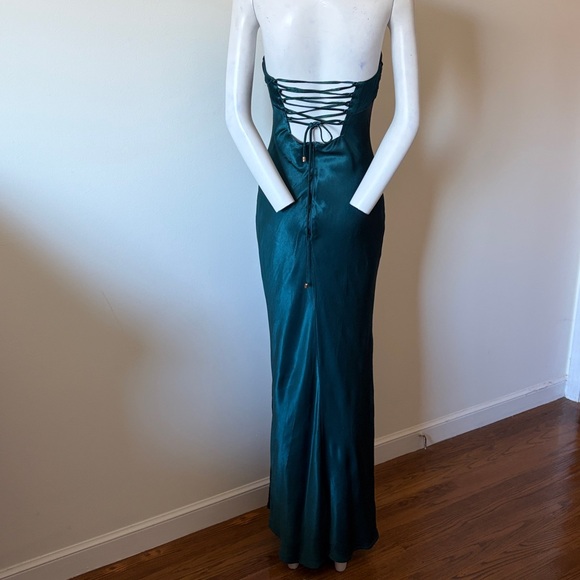 Hello Molly Seraphina Strapless Satin Maxi Dress Teal Size S New With Tag - Picture 9 of 15